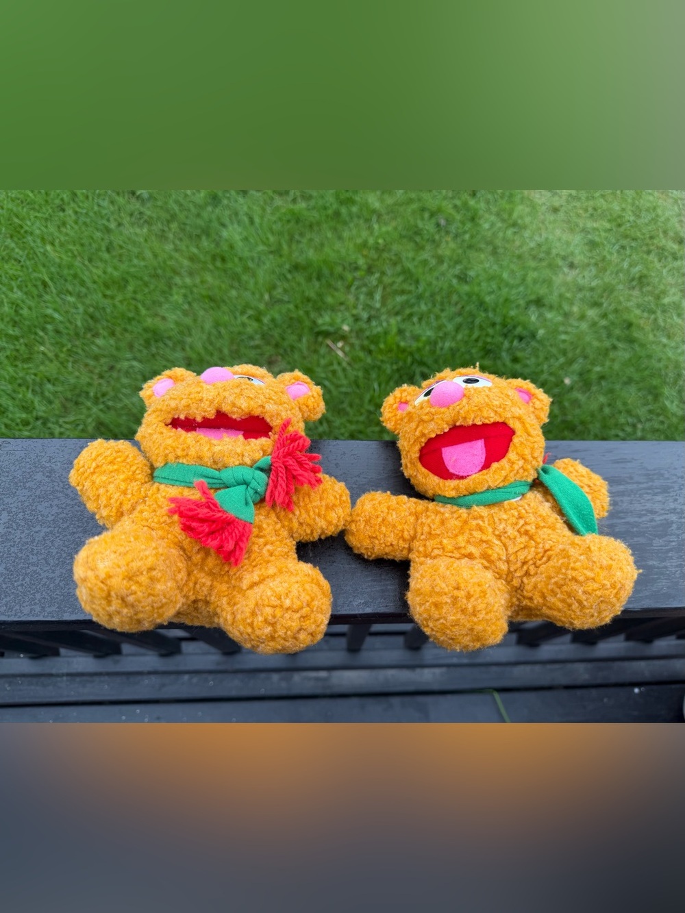 Plush Orange Bear Toy with Green Scarf - Kids Plush Companion